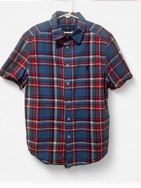 Boys Ralph Lauren Red and Blue Plaid Short-Sleeve Button-Down Shirt